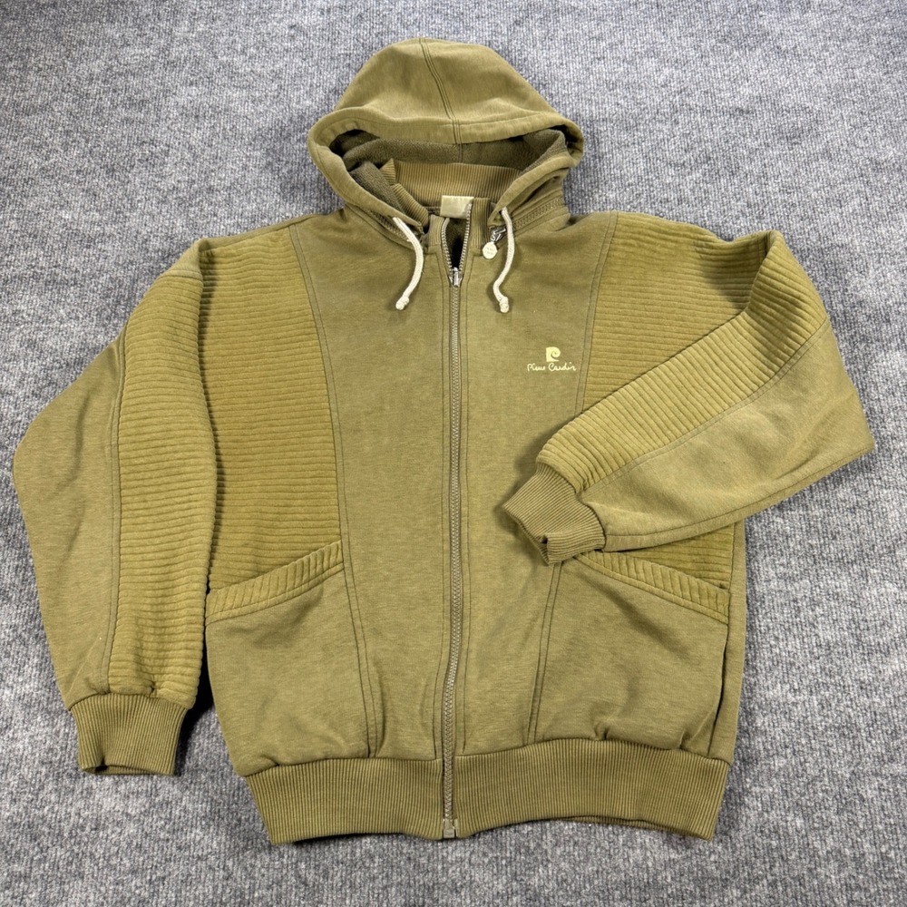Vintage Pierre Cardin Ligne Sport Ribbed Zip Hoodie Olive Size 3 (L) Gorpcore